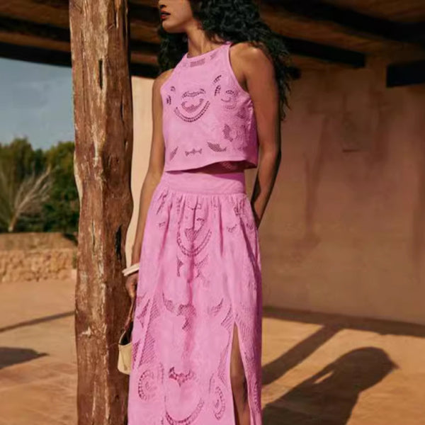 ποΈ Chic & Effortless 2-Piece Set Vest + Slit Skirt Perfect for Vacation & Daily Wear β¨