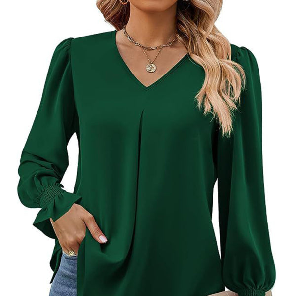 β¨ Chic & Flowy V-Neck Chiffon Blouse β Long Sleeve, Elegant & Stylish β¨