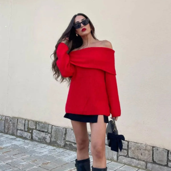 🖤 Chic Off-Shoulder Sweater Top Long Sleeve Cozy Knit – Fall Winter Must-Have 🤍