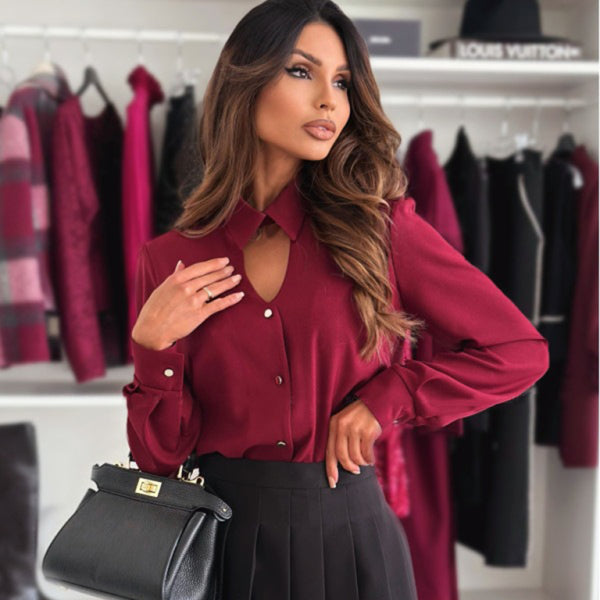 π€ Chic Long Sleeve Cutout Shirt β Trendy Lapel Blouse for Any Look β¨