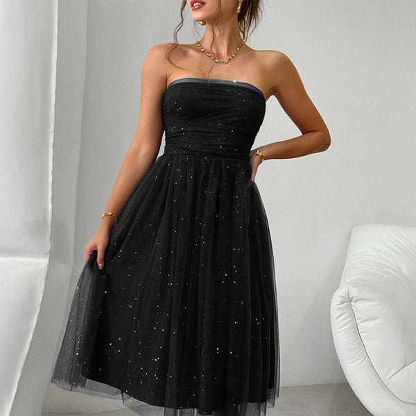 ✨ Stunning Strapless Mesh Midi Dress High Waist Elegant Party Look ✨