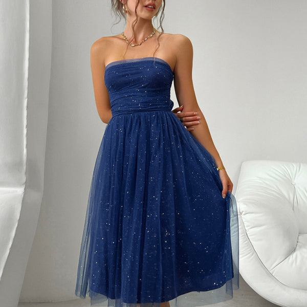 ✨ Stunning Strapless Mesh Midi Dress High Waist Elegant Party Look ✨