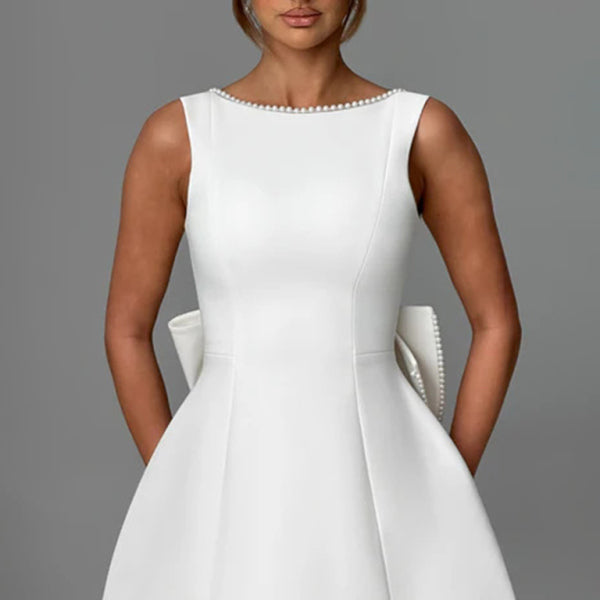 Women's Pearl Bow Fashion Slim Short Skirt Back Hot Girl A-Line Dress