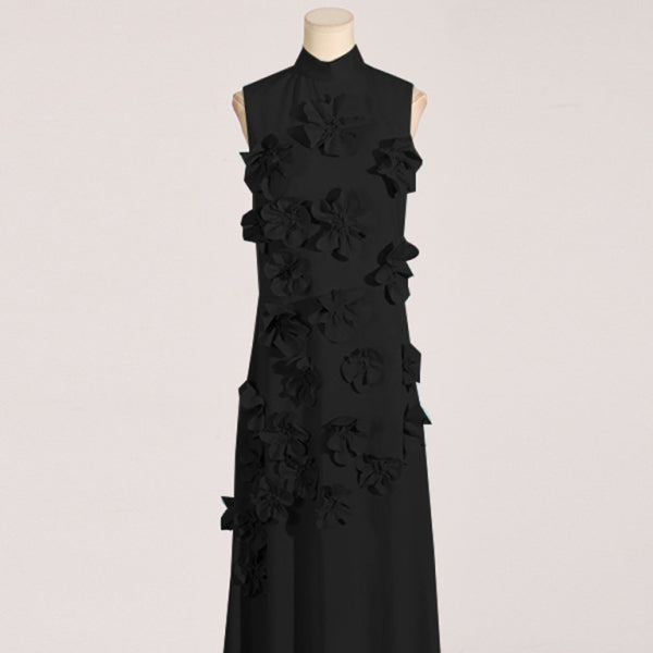 ✨ Elegant Floral Maxi Dress Sleeveless Stand Collar – Chic & Stylish 🌸