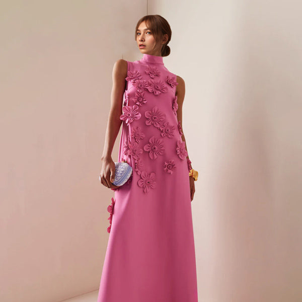 ✨ Elegant Floral Maxi Dress Sleeveless Stand Collar – Chic & Stylish 🌸