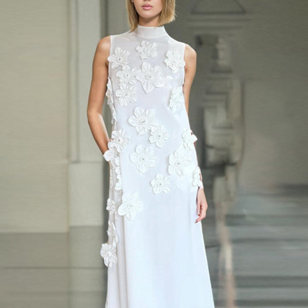 ✨ Elegant Floral Maxi Dress Sleeveless Stand Collar – Chic & Stylish 🌸