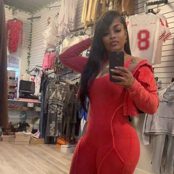 β¨ Chic & Stylish Women's Distressed Jumpsuit Two-Piece Set β Trendy & Comfy Outfit β¨