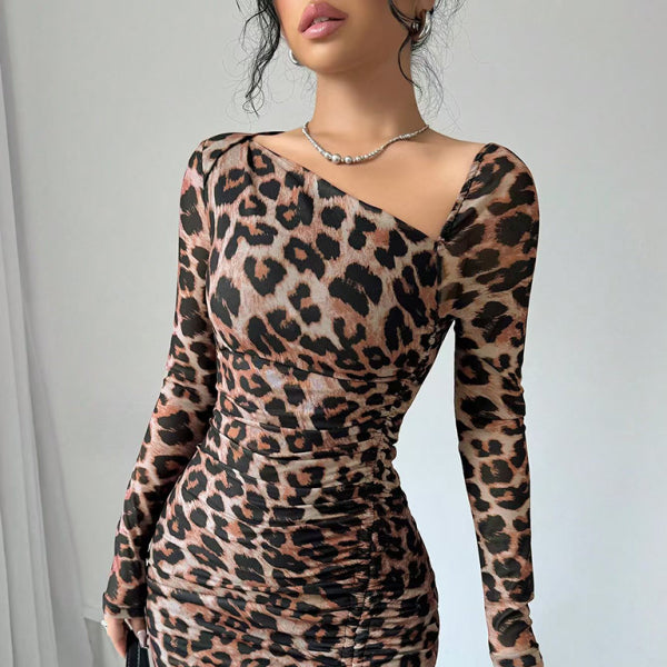 π₯ Chic Leopard Print Bodycon Dress Long Sleeve High Waist β Sexy & Stylish Outfit π₯