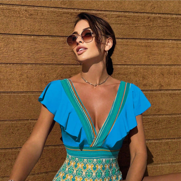 π Sexy V-Neck Ruffled Backless Swimsuit β Flirty & Chic One-Piece for Summer Vacays βοΈ