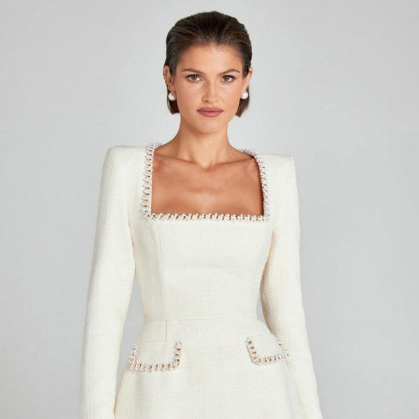 β¨ Elegant Beaded Bodycon Dress Long Sleeve U-Neck Slim Fit β Perfect for Fall & Winter β¨