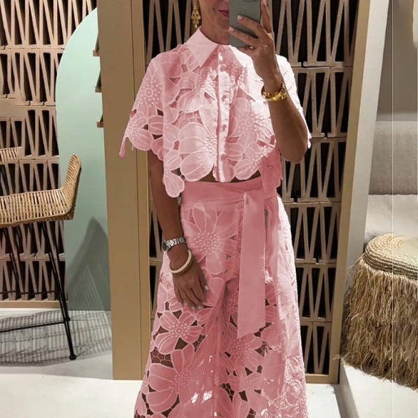 π₯ Chic & Sexy Hollow Out Two-Piece Set β Cardigan Top & Wide Leg Pants π