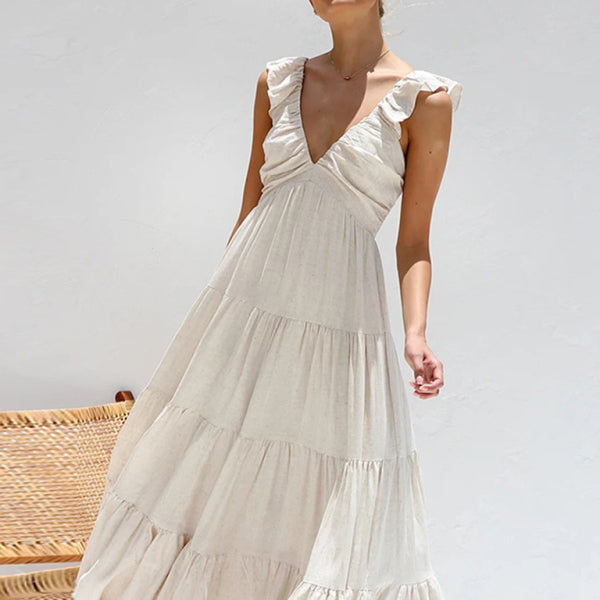 β¨ Summer Chic V-Neck Sleeveless Beach Dress Cotton Casual Vacation Outfit β¨