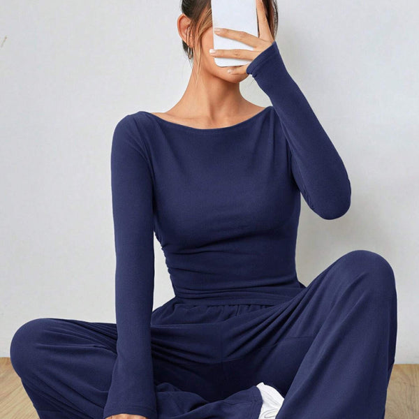 🛍️ Chic & Comfy 2-Piece Set – Long Sleeve Top & Wide-Leg Pants for Effortless Style ✨