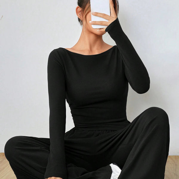 🛍️ Chic & Comfy 2-Piece Set – Long Sleeve Top & Wide-Leg Pants for Effortless Style ✨