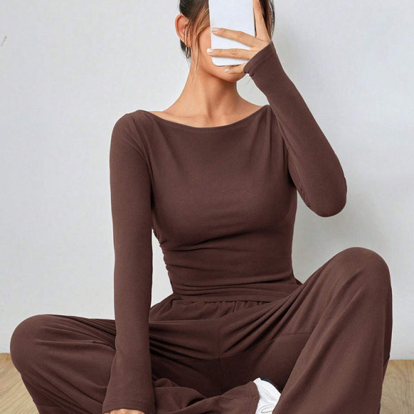 🛍️ Chic & Comfy 2-Piece Set – Long Sleeve Top & Wide-Leg Pants for Effortless Style ✨