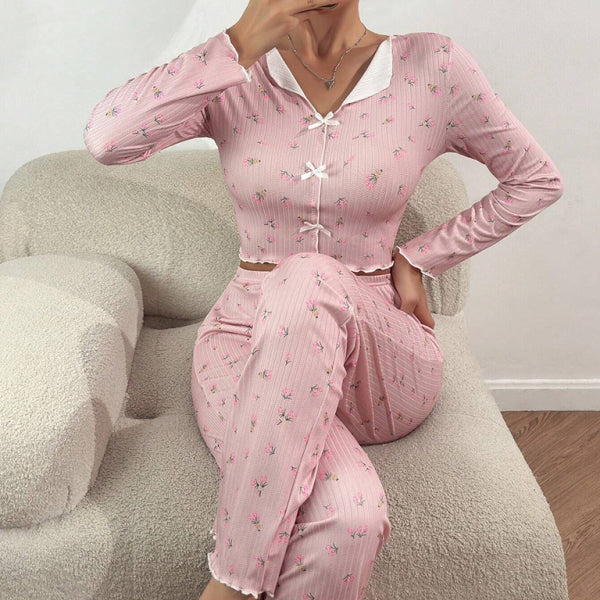β¨ Cozy & Chic Womens Loungewear Set Long Sleeve Top and Printed Pants Pajamas β¨