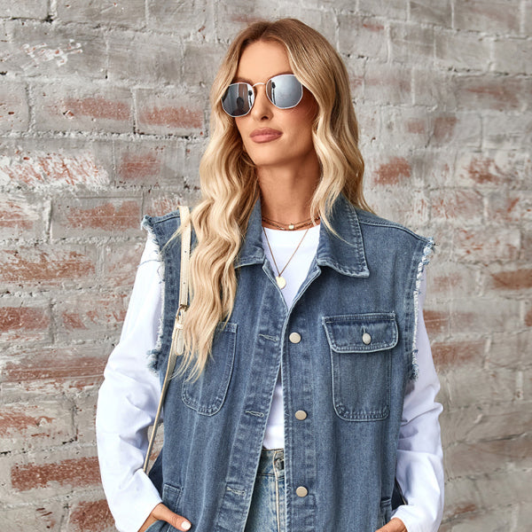 Washed Denim Vest Waistcoat – Oversized, Trendy & Chic Layering Essential
