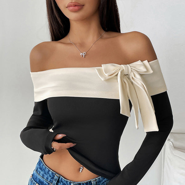 β¨ Chic Off-Shoulder Bowknot Top β Long Sleeve, Trendy & Stylish Must-Have β¨