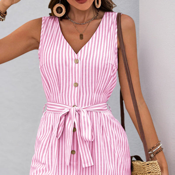 ✨ Chic Striped V-Neck Sleeveless Jumpsuit – Effortless & Stylish Outfit for Spring Summer ✨