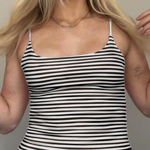 🔥 Striped Contrast Suspender Top – Trendy & Sexy Fit for Women 🔥