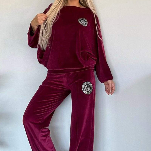 ✨ Luxe Gold Velvet Two-Piece Set – Chic Bat Sleeve Lounge Outfit ✨