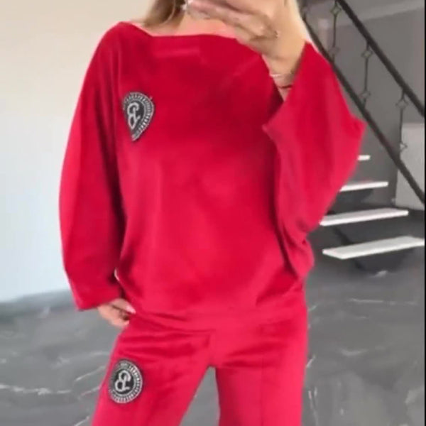 ✨ Luxe Gold Velvet Two-Piece Set – Chic Bat Sleeve Lounge Outfit ✨