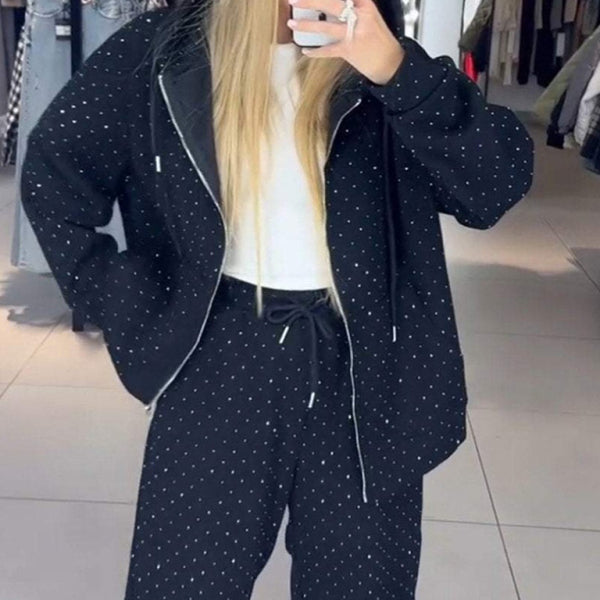 π©· Sparkle & Slay Rhinestone Two-Piece Hoodie Set β Chic & Comfy Outfit for Any Season β¨