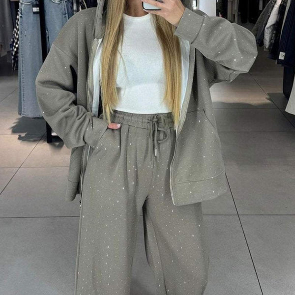 π©· Sparkle & Slay Rhinestone Two-Piece Hoodie Set β Chic & Comfy Outfit for Any Season β¨