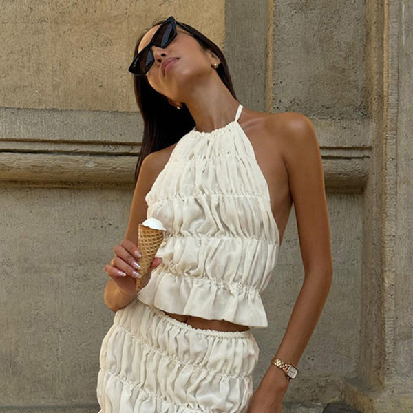 ✨ Chic & Sexy Halter Neck Skirt Set – Sleeveless, Backless & Flirty Vibes ✨