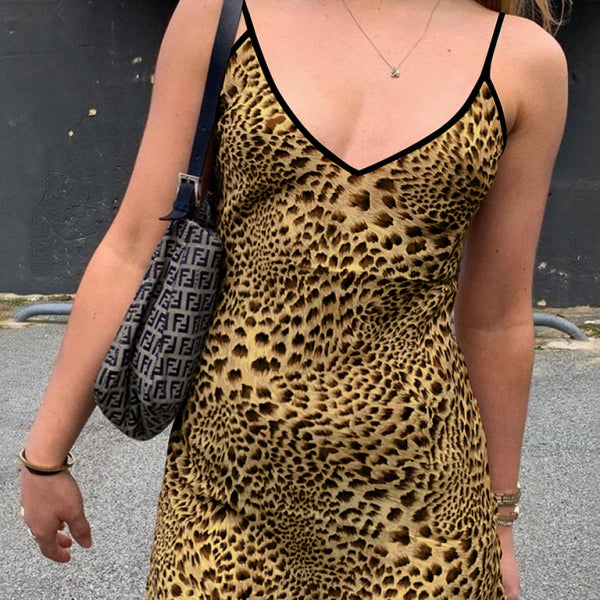 🖤 Leopard Print V-Neck Mini Dress Sexy Bodycon Sleeveless Outfit 🔥