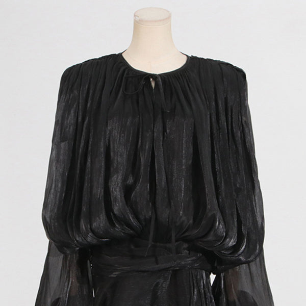 ✨ Elegant Hollow Pleated Ribbon Dress – Romantic Spring Fashion Must-Have ✨