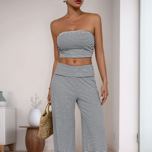 β¨ Striped Tube Top Two-Piece Set Lounge in Style β Chic & Comfy Matching Outfit β¨