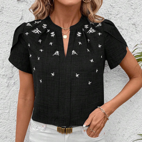 ✨ Chic Half-Collar Printed Blouse – Stylish Short-Sleeve Pullover for Any Look ✨