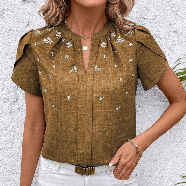 ✨ Chic Half-Collar Printed Blouse – Stylish Short-Sleeve Pullover for Any Look ✨