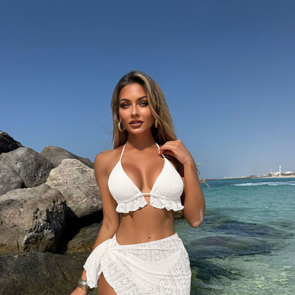 👙 Sexy Lace-Up 3 Piece Swimsuit Set – Trendy & Flattering Beachwear 🌊