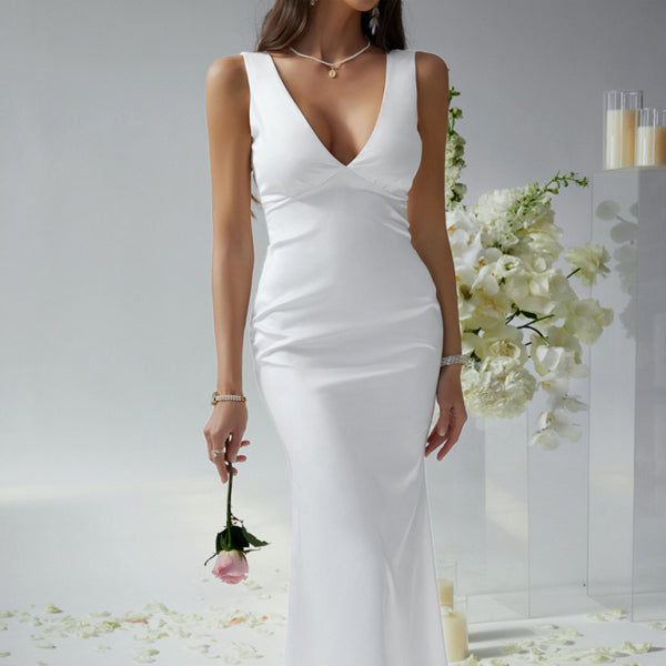 🔥 Elegant Backless Deep V Maxi Dress – Sexy Slim Fit Evening Gown ✨