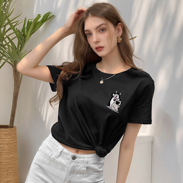 🐶 Cute Dog Print T-Shirt Loose Fit Round Neck Soft Cotton Tee 🐶