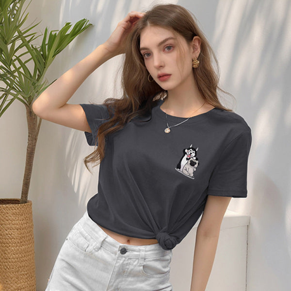 🐶 Cute Dog Print T-Shirt Loose Fit Round Neck Soft Cotton Tee 🐶