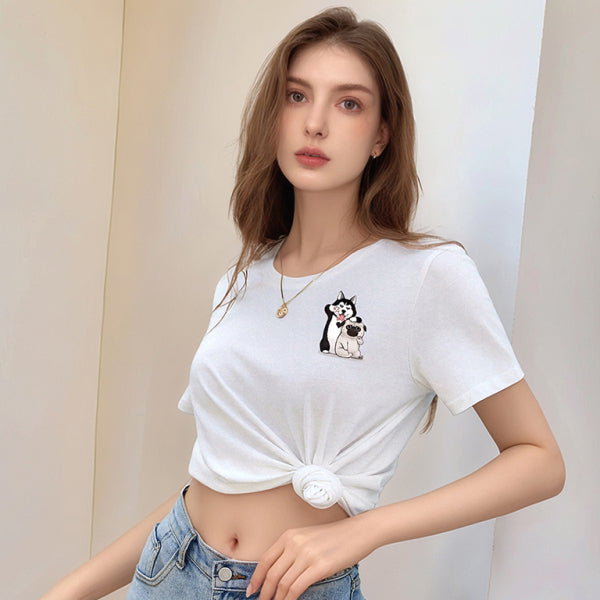 🐶 Cute Dog Print T-Shirt Loose Fit Round Neck Soft Cotton Tee 🐶