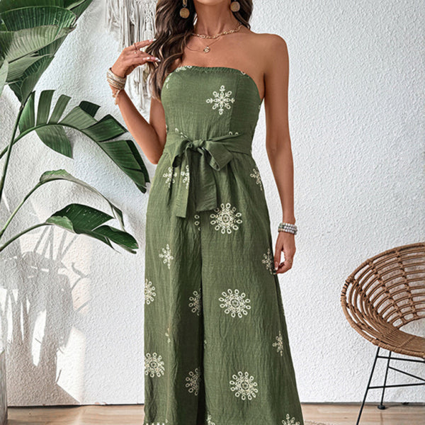 ✨ Chic Strapless Snowflake Print Wide-Leg Jumpsuit – Effortless & Stylish ✨