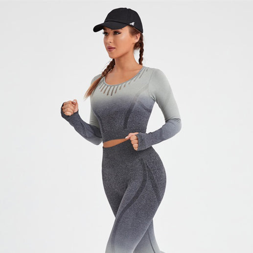 π©· Women's Gradient Yoga Set Long Sleeve High Waist β Trendy & Stretchy π©·