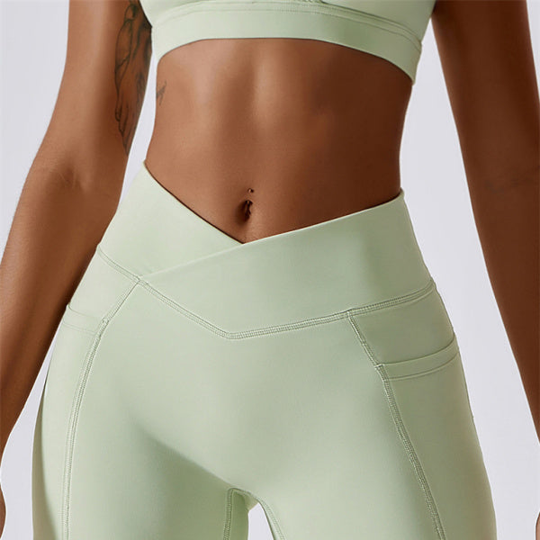 π₯ Buttery Soft Crossover Waist Leggings Shorts with Pockets β Snatched Fit π©·π₯