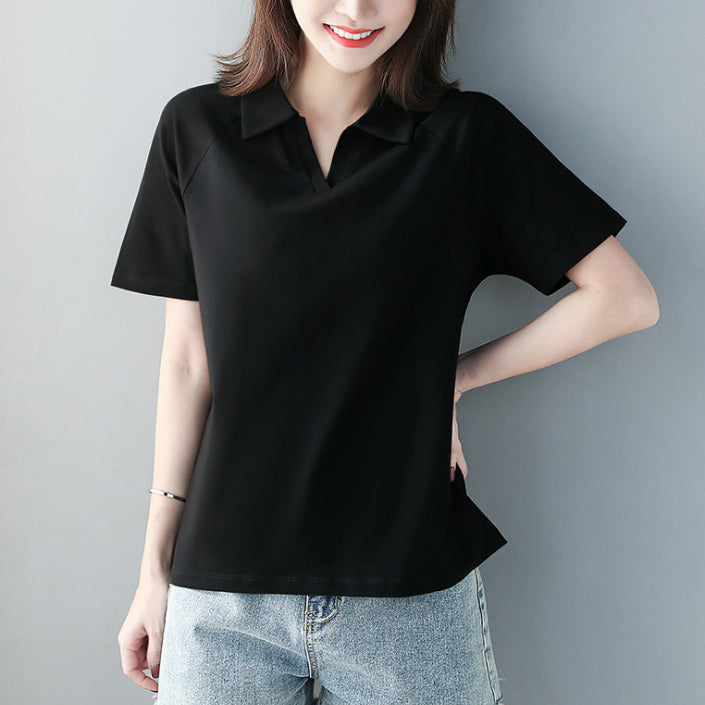 🛍️ Chic & Comfy Cotton Polo Shirt – Trendy Short Sleeve Top for Women ☁️