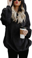 Zip-Detail Pullover Hoodie in Black