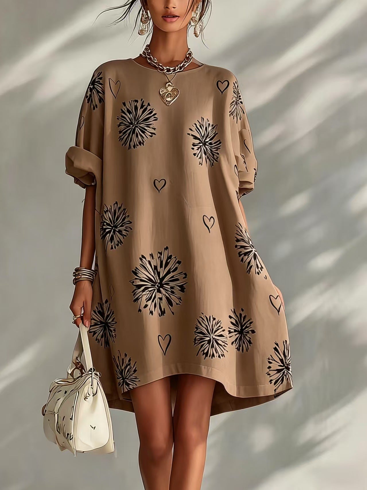 Puff sleeve dress with full skirt
