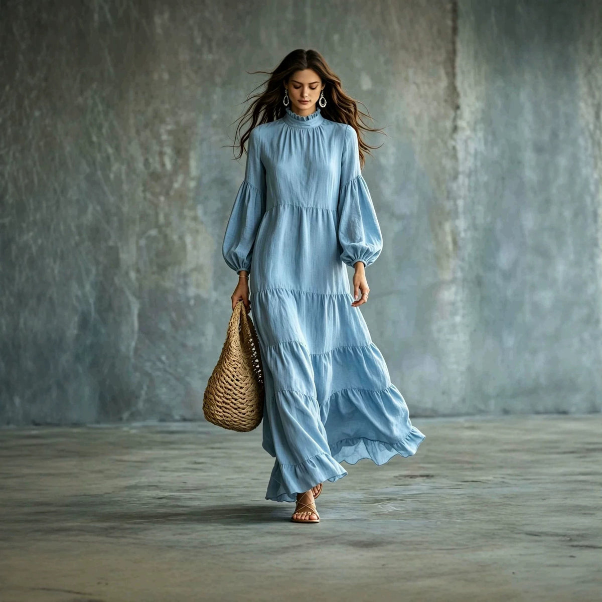 Ruffled Mock-Neck Tiered Maxi Dress by Nue Haven