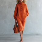 Turtleneck Button-Detail Knit Dress, view 2