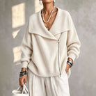 Notch-Collar Double-Zip Knit Cardigan, view 4
