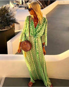 Boho Print Flare-Sleeve Maxi Dress, view 2