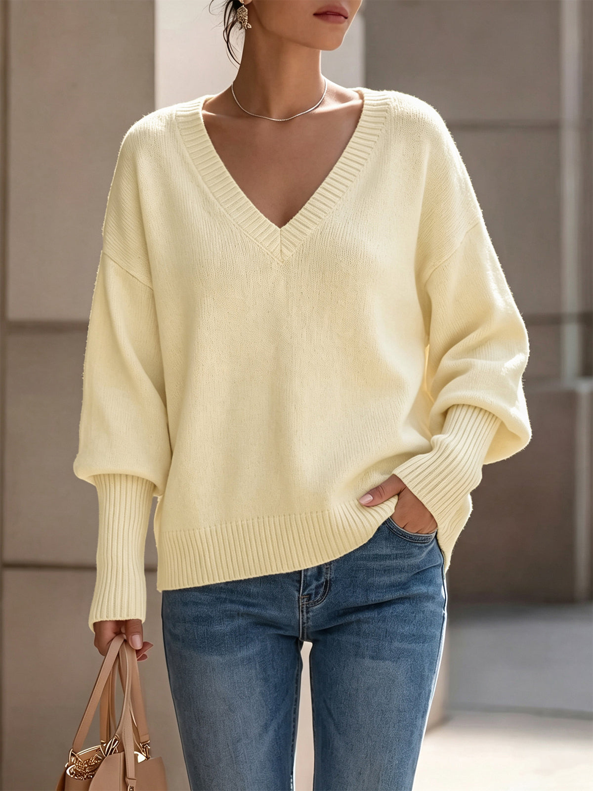 Ribbed Turtleneck Knit Sweater in Apricot